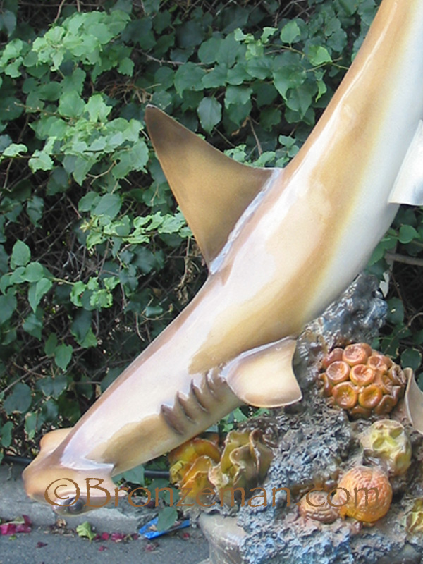 bronze statue of hammerhead shark