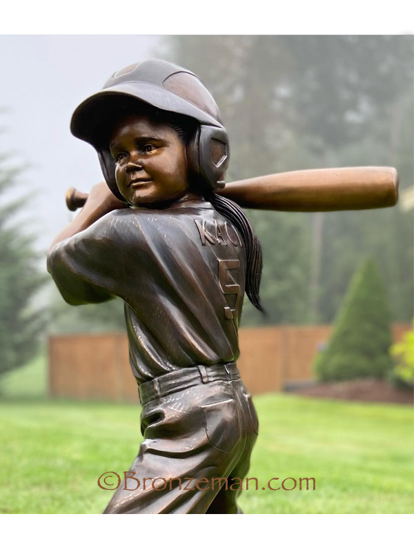 custom bronze statue girl playing softball