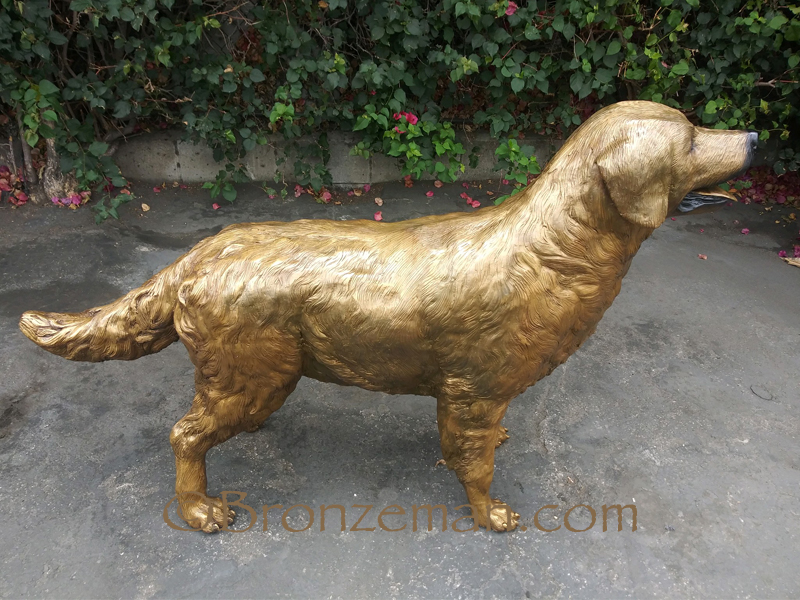 bronze dog statue golden retriever