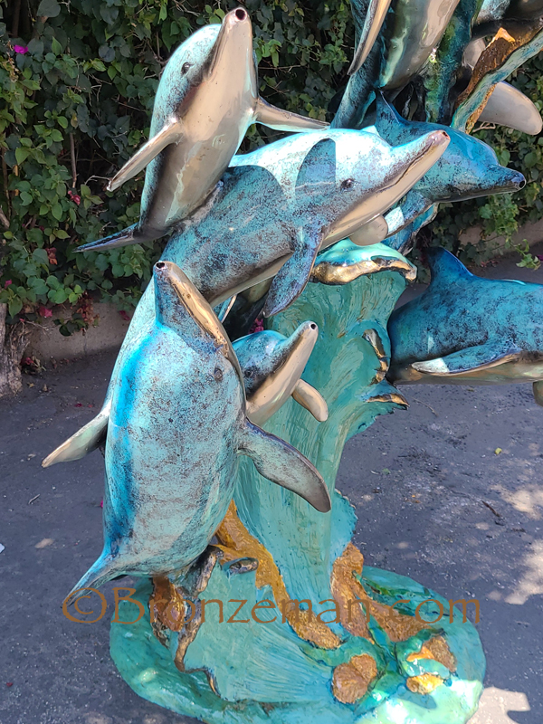 Pod of Dolphin bronze fountain statue