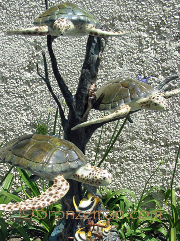 bronze statue of sea turtles