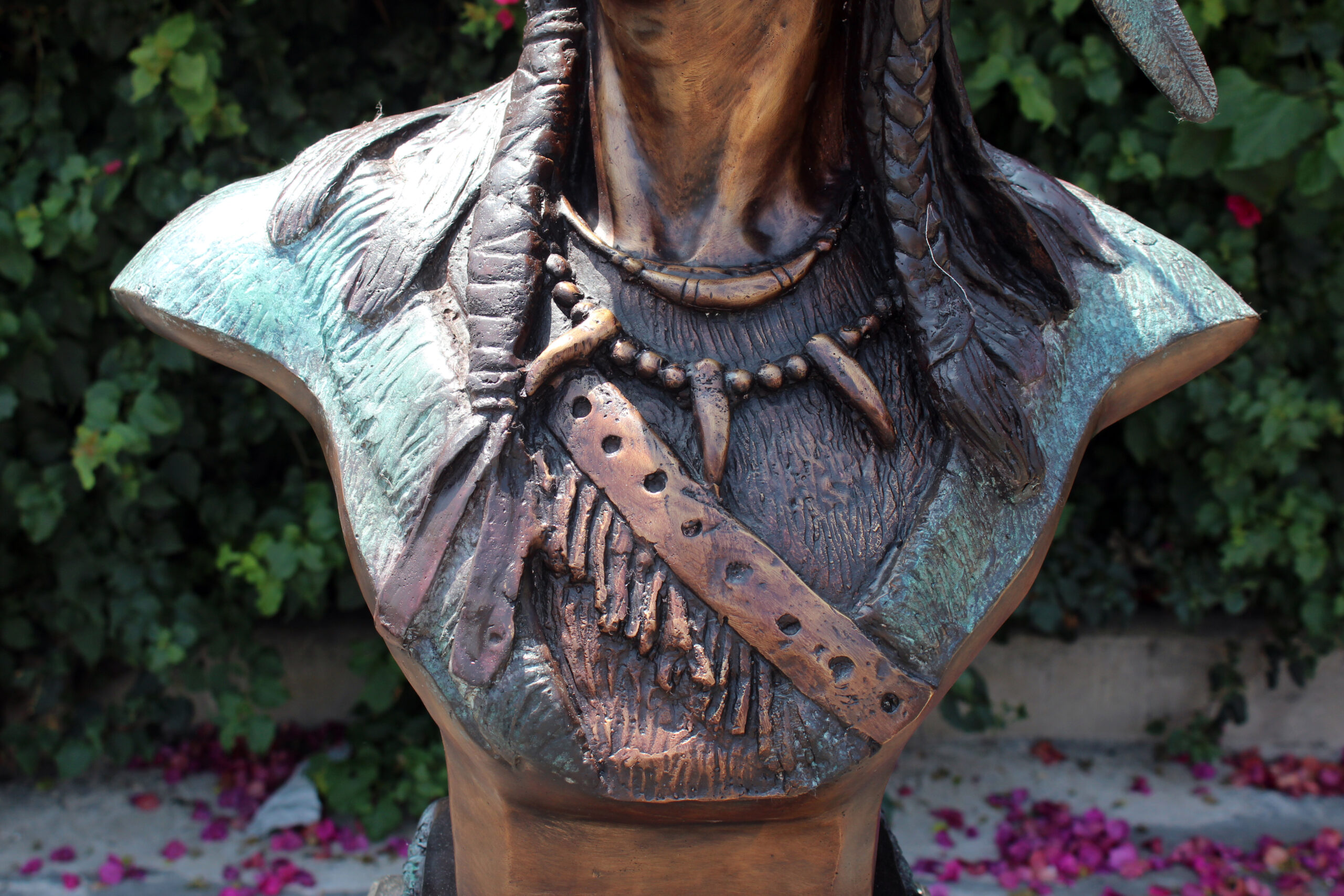 bronze statue of a native american bust