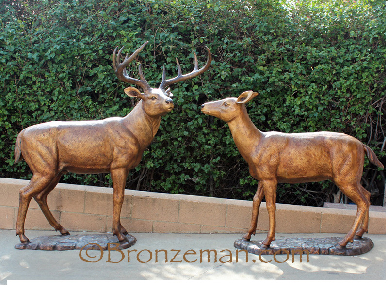 Bronze statue of buck and doe